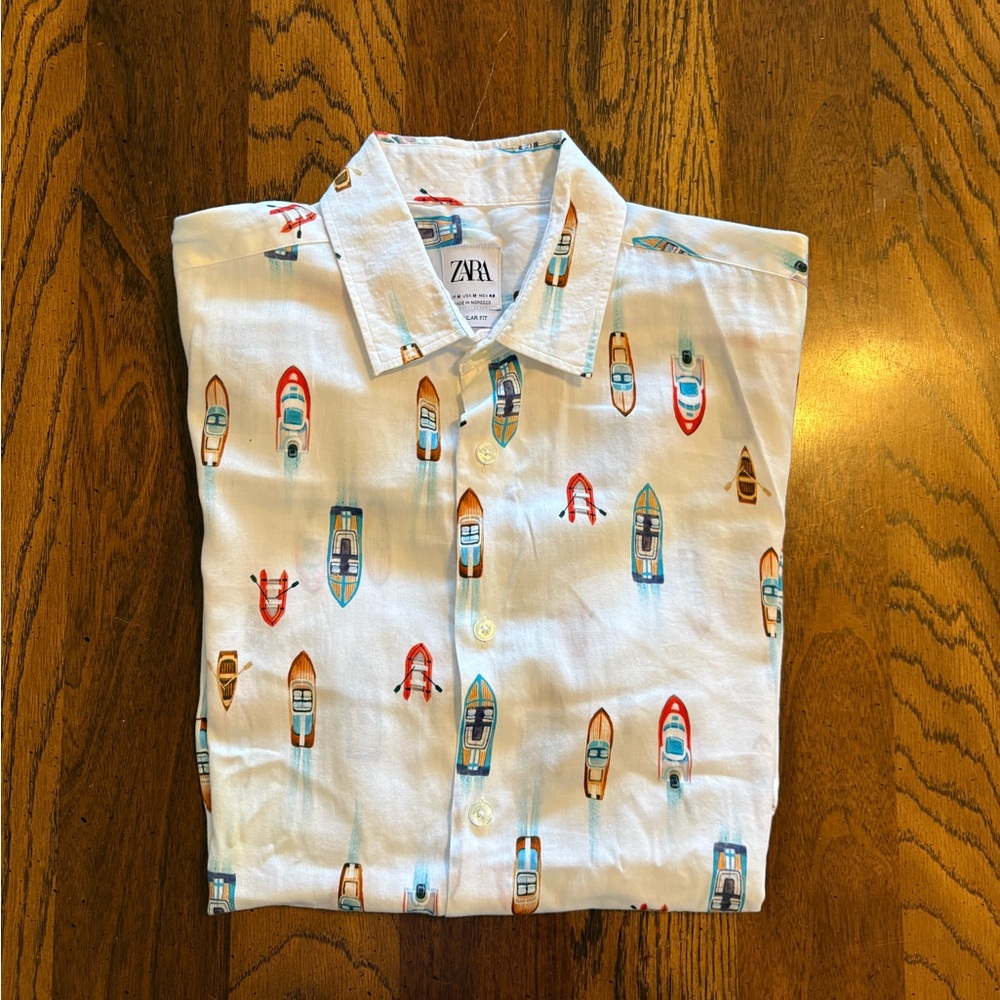Zara White Shirt with Colorful Boat Print